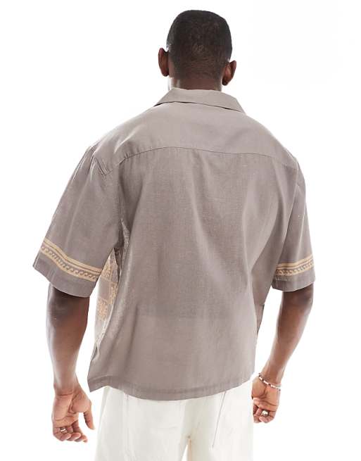 ASOS DESIGN Boxy Oversized Revere Shirt With Print In Brown