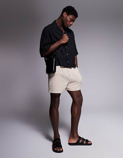 ASOS DESIGN Boxy Oversized Revere Textured Shirt In Black