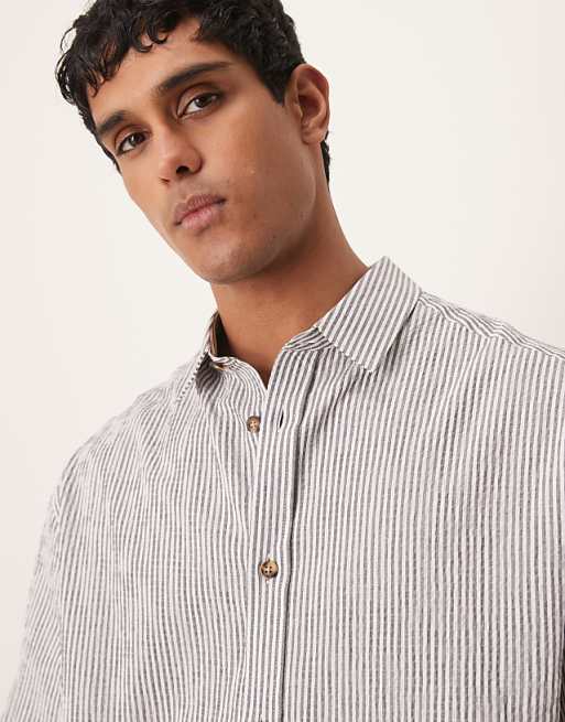 ASOS DESIGN Boxy Oversized Seersucker Shirt In Black Stripe