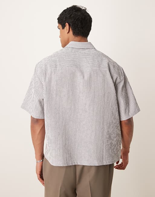ASOS DESIGN Boxy Oversized Seersucker Shirt In Black Stripe
