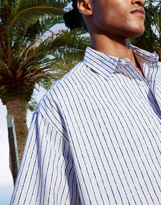 ASOS DESIGN Boxy Oversized Shirt Blue And White Stripe