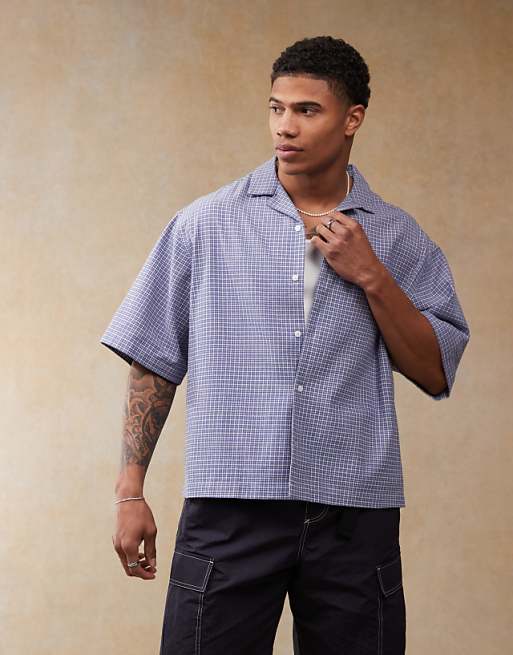 ASOS DESIGN Boxy Oversized Shirt In Blue Check