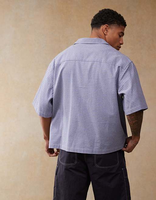 ASOS DESIGN Boxy Oversized Shirt In Blue Check