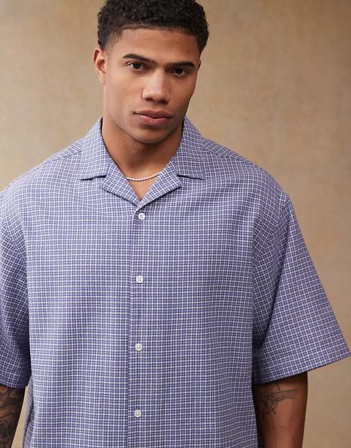 ASOS DESIGN Boxy Oversized Shirt In Blue Check