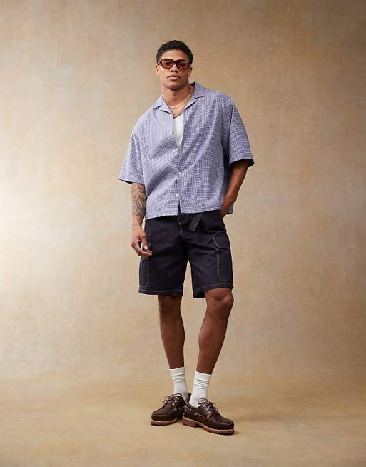ASOS DESIGN boxy oversized shirt in blue check