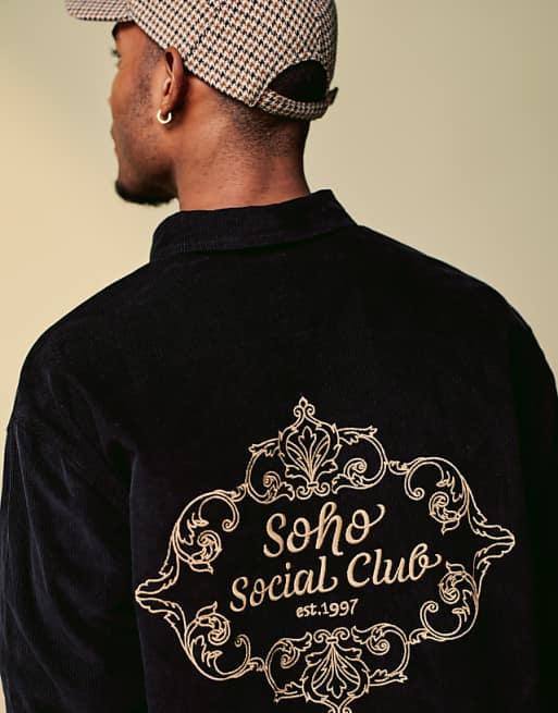 ASOS DESIGN Boxy Oversized Shirt In Cord With Back Embroidery