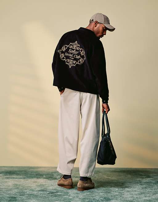ASOS DESIGN boxy oversized shirt in cord with back embroidery