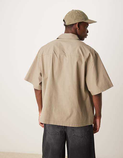 ASOS DESIGN Boxy Oversized Shirt In Khaki