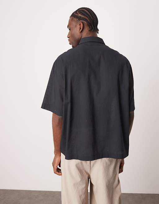 ASOS DESIGN Boxy Oversized Shirt In Linen Look In Black