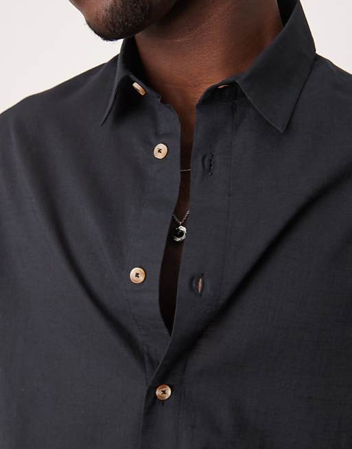 ASOS DESIGN Boxy Oversized Shirt In Linen Look In Black