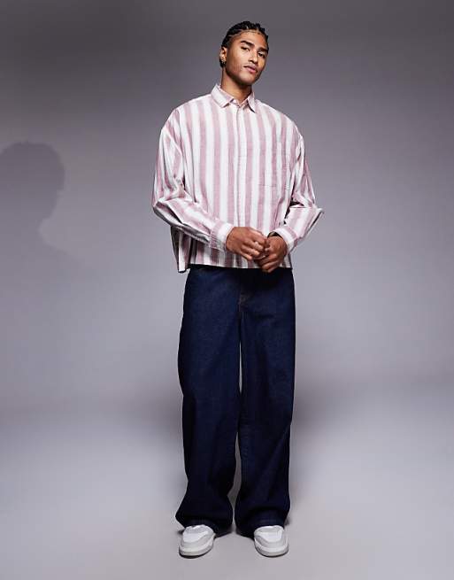 ASOS DESIGN Boxy Oversized Shirt In Red Stripe