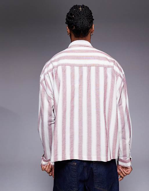 ASOS DESIGN Boxy Oversized Shirt In Red Stripe