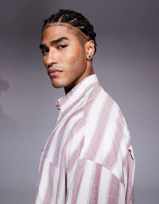 ASOS DESIGN Boxy Oversized Shirt In Red Stripe