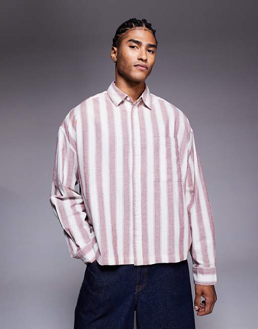 ASOS DESIGN boxy oversized shirt in red stripe
