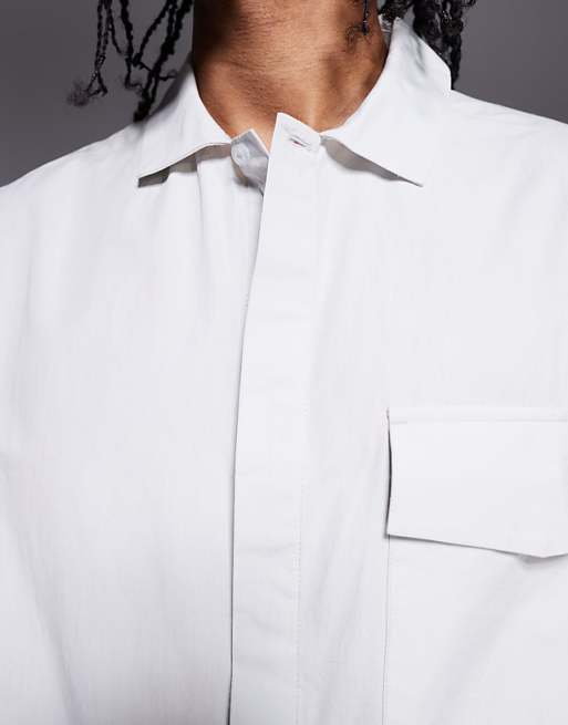 ASOS DESIGN Boxy Oversized Shirt With Concealed Buttons In Light Grey