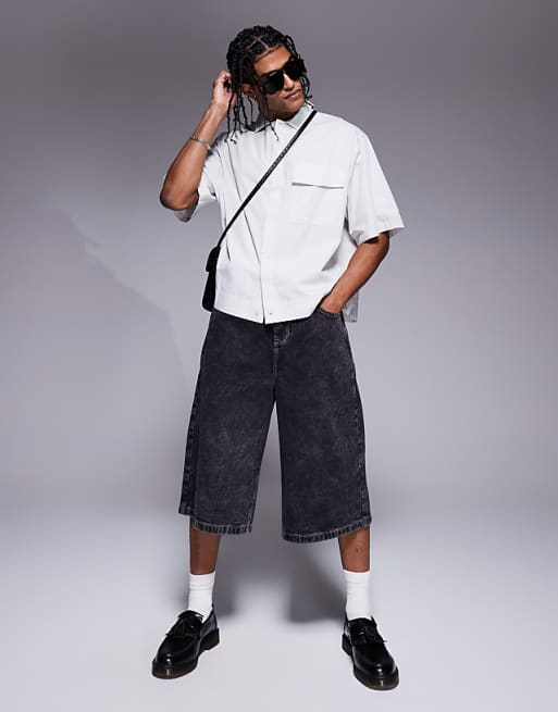 ASOS DESIGN Boxy Oversized Shirt With Concealed Buttons In Light Grey