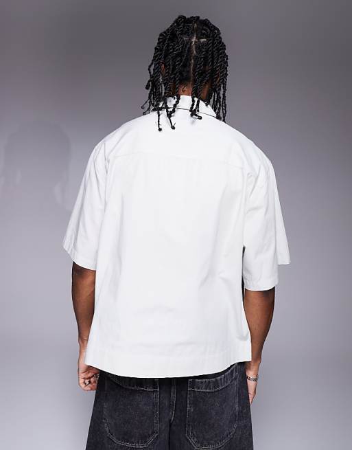 ASOS DESIGN Boxy Oversized Shirt With Concealed Buttons In Light Grey