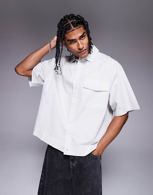 ASOS DESIGN boxy oversized shirt with concealed buttons in light grey