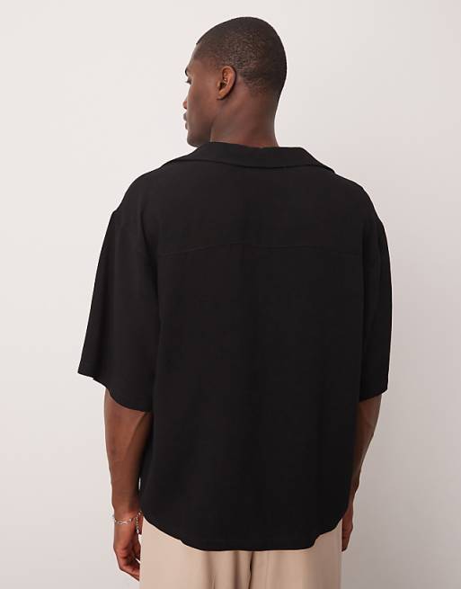 ASOS DESIGN Boxy Oversized Shirt With Deep V Neck In Black