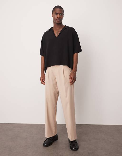 ASOS DESIGN Boxy Oversized Shirt With Deep V Neck In Black