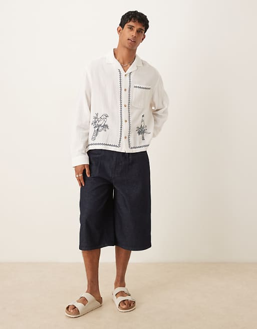 ASOS DESIGN Boxy Oversized Shirt With Embroidery In White