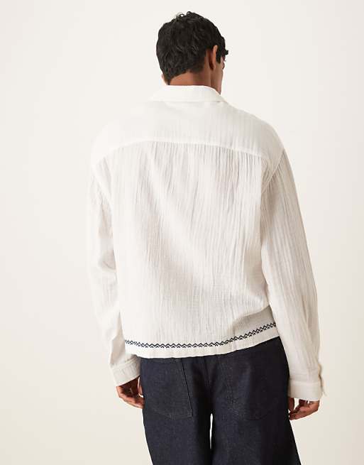 ASOS DESIGN Boxy Oversized Shirt With Embroidery In White