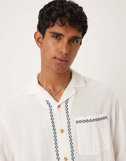 ASOS DESIGN Boxy Oversized Shirt With Embroidery In White