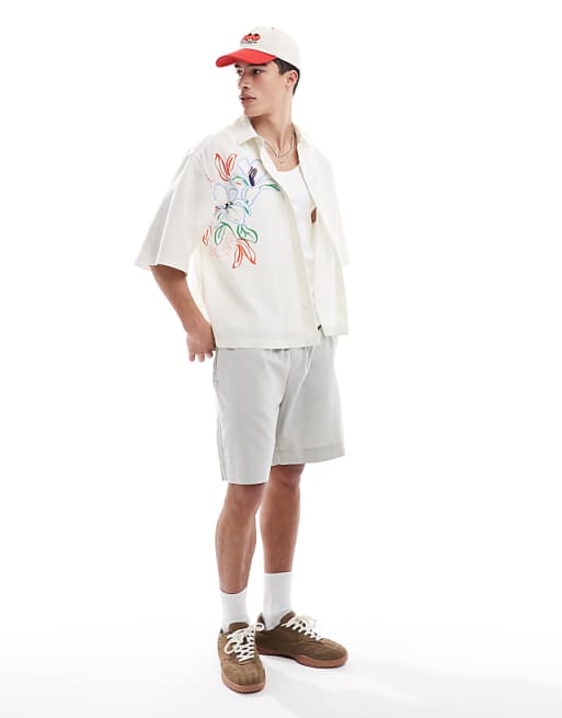 ASOS DESIGN Boxy Oversized Shirt With Floral Print In Stone