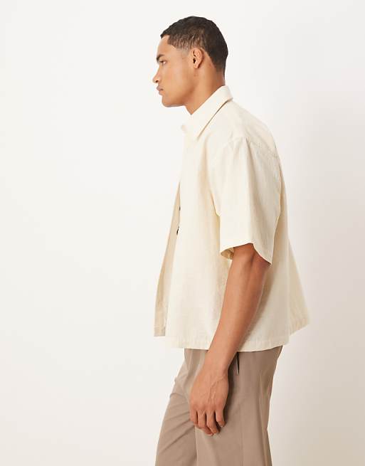 ASOS DESIGN Boxy Oversized Shirt With Flower Print In Beige