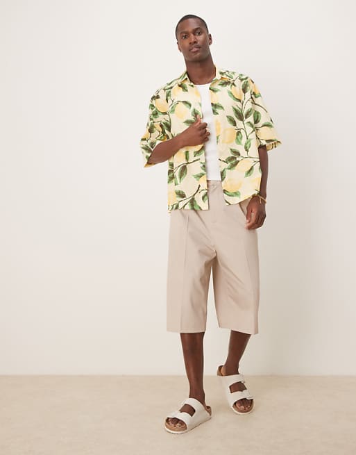 ASOS DESIGN Boxy Oversized Shirt With Lemon Print In Yellow