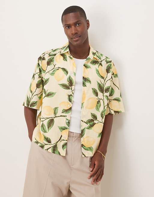 ASOS DESIGN boxy oversized shirt with lemon print in yellow