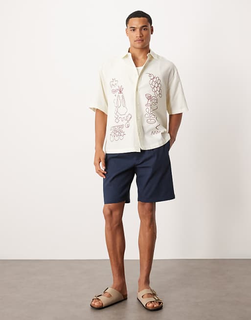 ASOS DESIGN Boxy Oversized Shirt With Placement Print In Beige