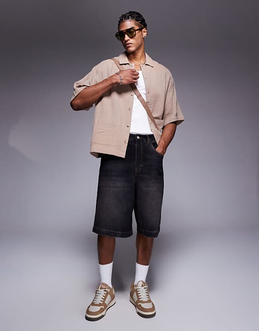 ASOS DESIGN Boxy Oversized Shirt With Pockets In Brown