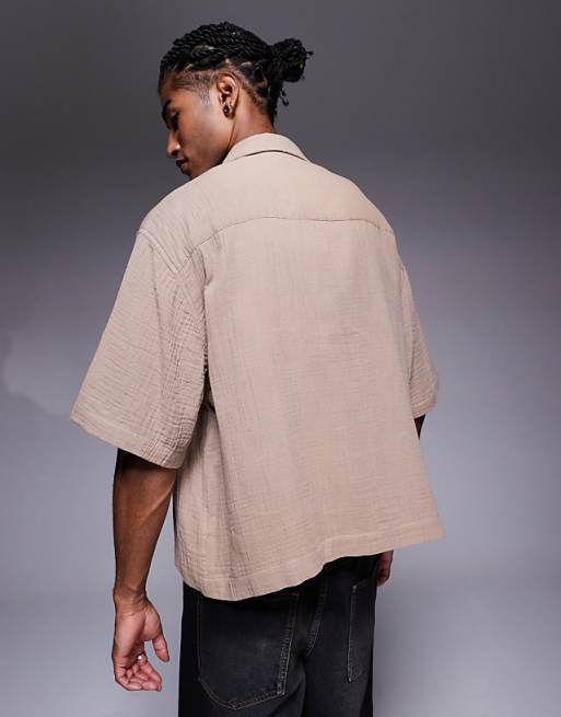 ASOS DESIGN Boxy Oversized Shirt With Pockets In Brown