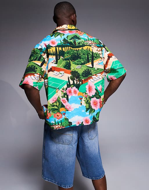 ASOS DESIGN Boxy Oversized Shirt With Scenic Print