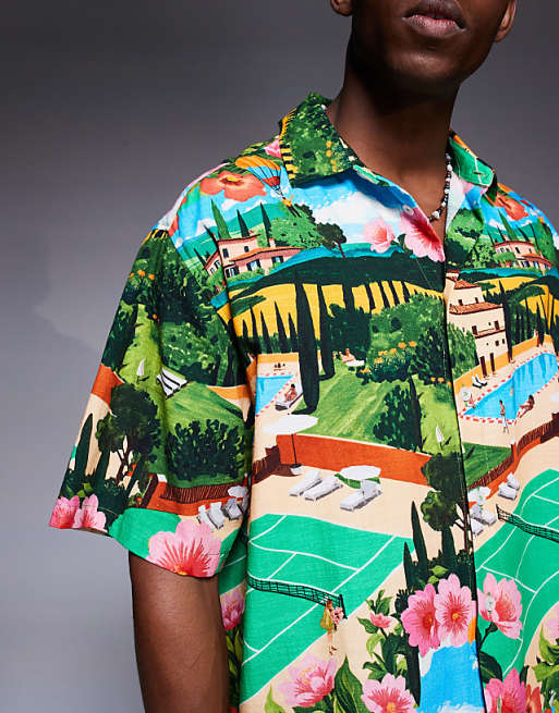 ASOS DESIGN Boxy Oversized Shirt With Scenic Print