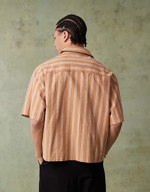ASOS DESIGN Boxy Oversized Shirt With Vertical Stripe In Brown