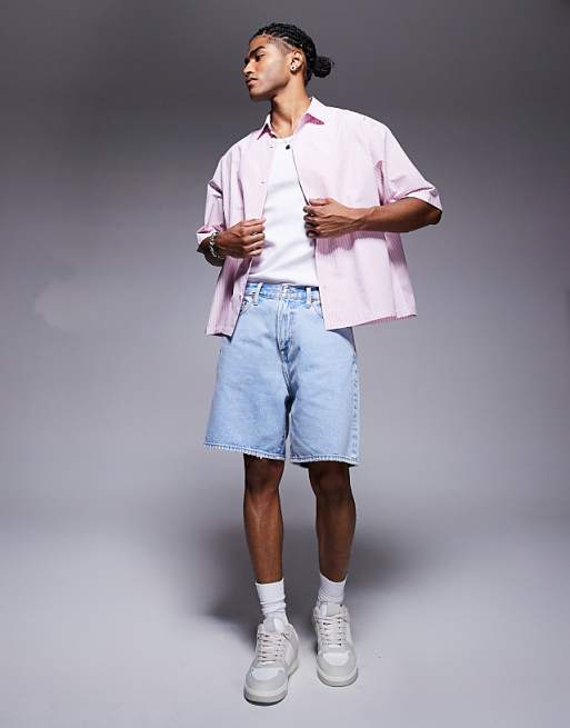 ASOS DESIGN Boxy Oversized Stripe Poplin Shirt In Pink
