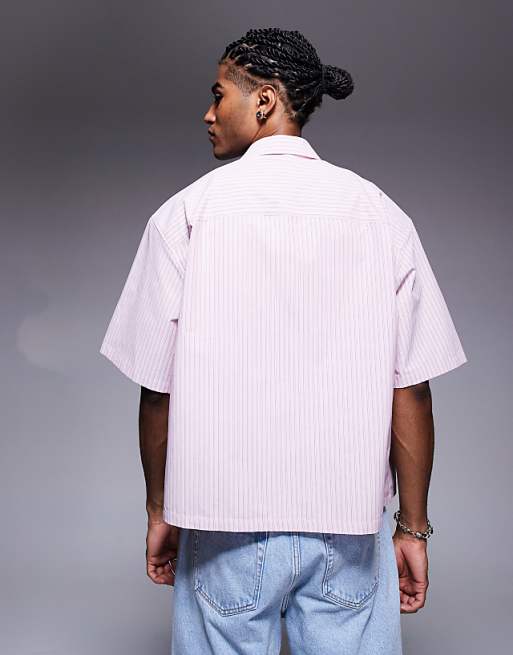 ASOS DESIGN Boxy Oversized Stripe Poplin Shirt In Pink