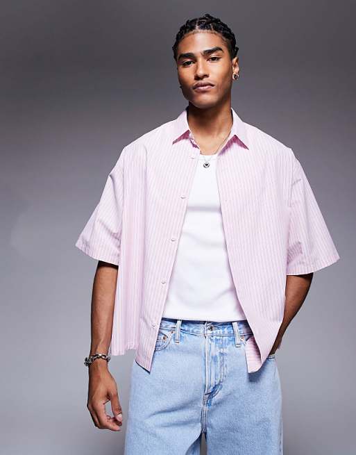 ASOS DESIGN boxy oversized stripe poplin shirt in pink
