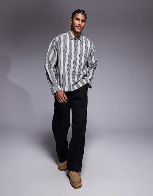 ASOS DESIGN Boxy Oversized Stripe Shirt In Black And White