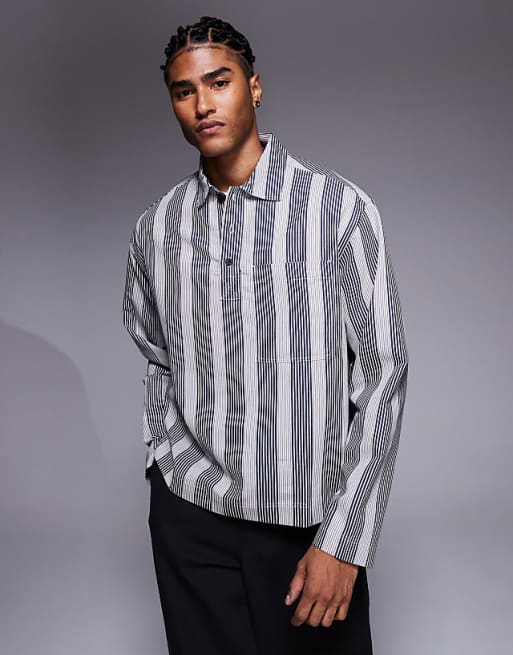 ASOS DESIGN boxy oversized stripe shirt in black and white