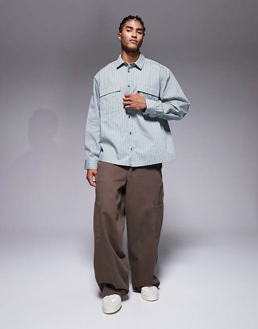 ASOS DESIGN Boxy Oversized Stripe Shirt In Green