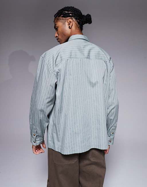 ASOS DESIGN Boxy Oversized Stripe Shirt In Green