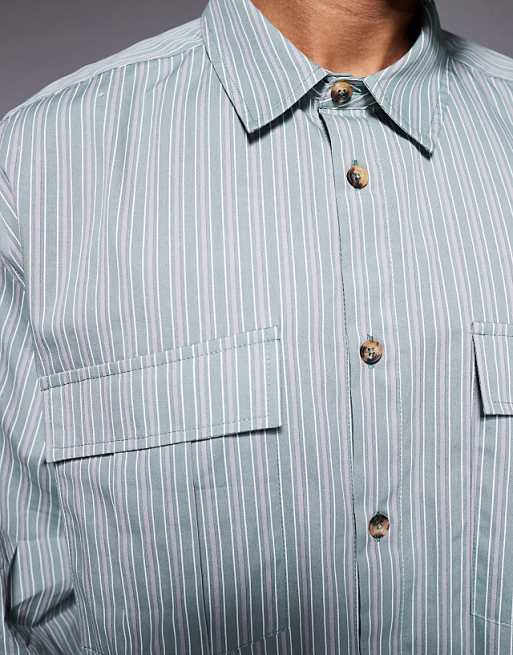 ASOS DESIGN Boxy Oversized Stripe Shirt In Green