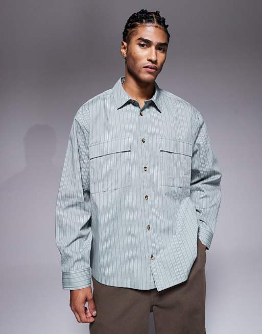 ASOS DESIGN boxy oversized stripe shirt in green
