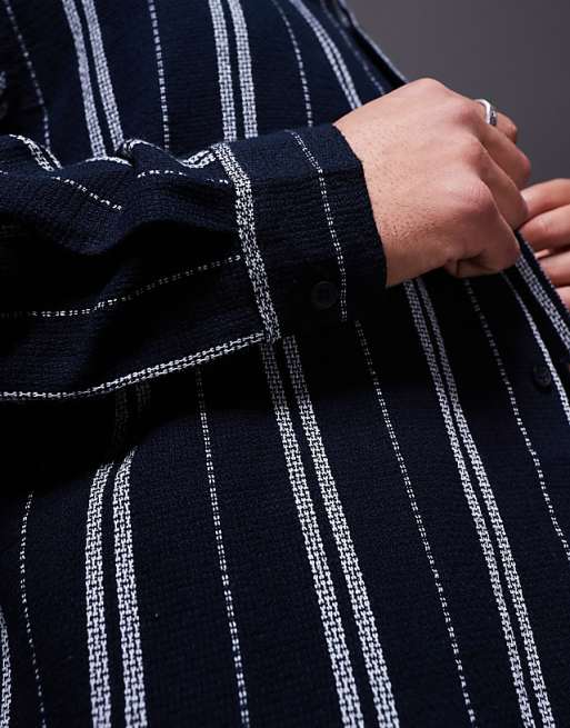 ASOS DESIGN Boxy Oversized Stripe Shirt In Navy