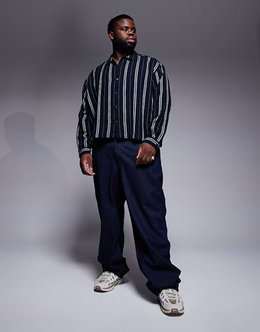 ASOS DESIGN Boxy Oversized Stripe Shirt In Navy