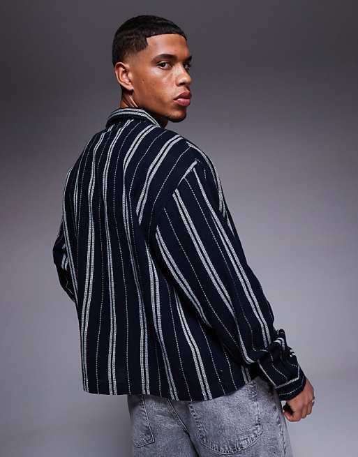 ASOS DESIGN Boxy Oversized Stripe Shirt In Navy