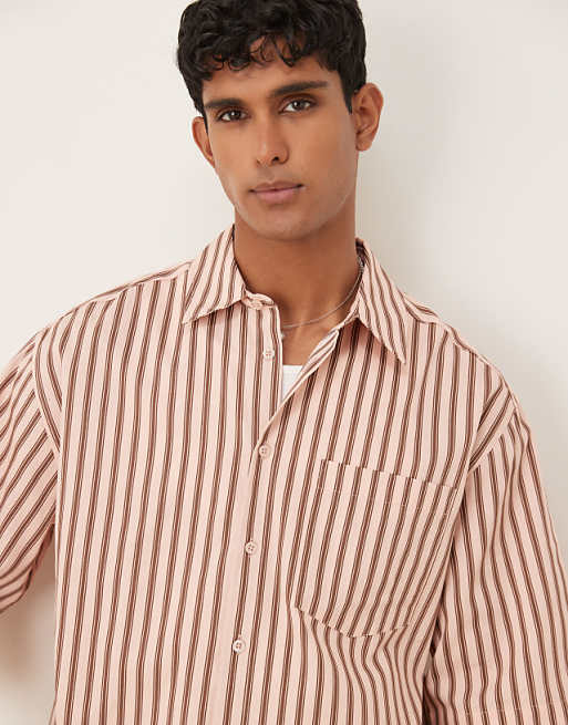 ASOS DESIGN Boxy Oversized Stripe Shirt In Pink